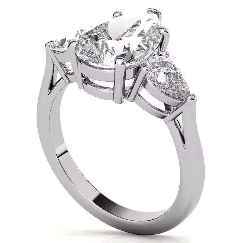 Three Stone Pear Cut Diamond Ring