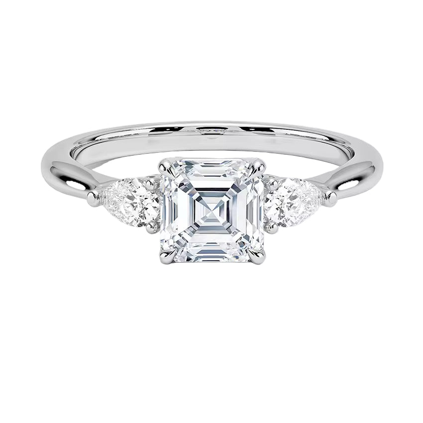 Ring with an Asscher cut and side drops