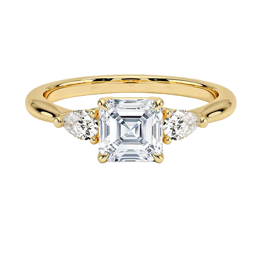 Ring with an Asscher cut and side drops
