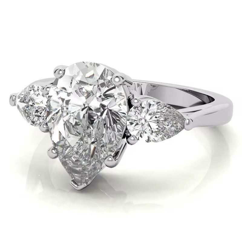 Three Stone Pear Cut Diamond Ring