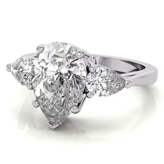 Three Stone Pear Cut Diamond Ring