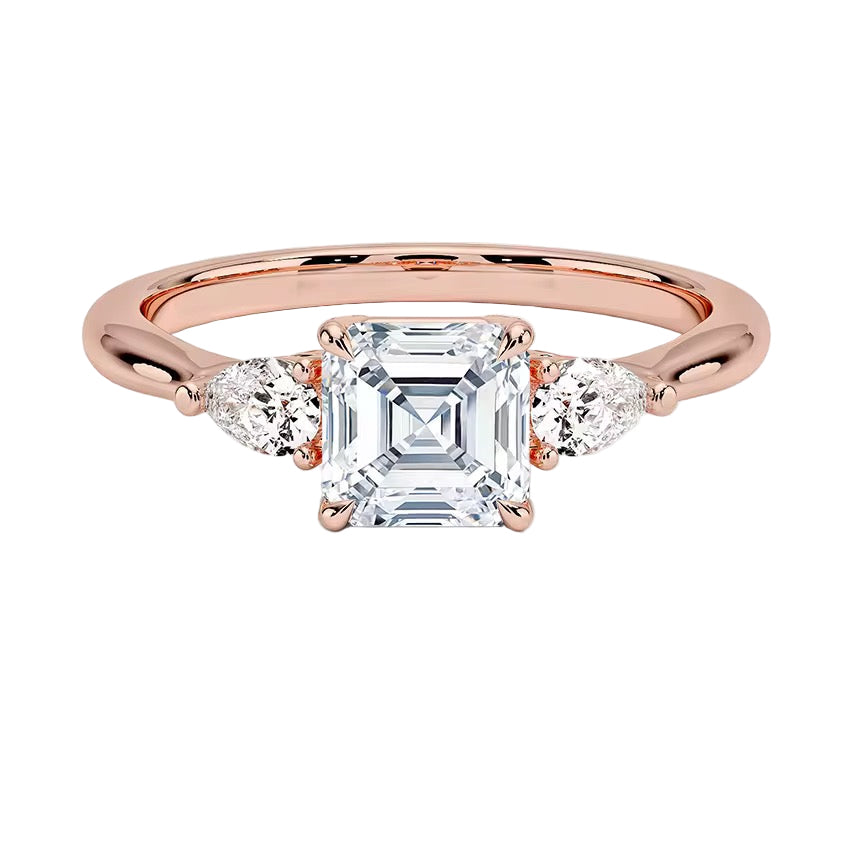 Ring with an Asscher cut and side drops